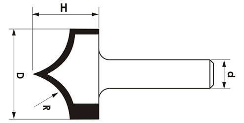 Frez zaokrąglający do drewna GLOBUS CNC PREMIUM 6,4 mm - rys. techniczny