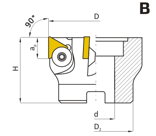 Frez składany nasadzany 3-ostrzowy walcowo-czołowy, FA90TP22 (wersja B)