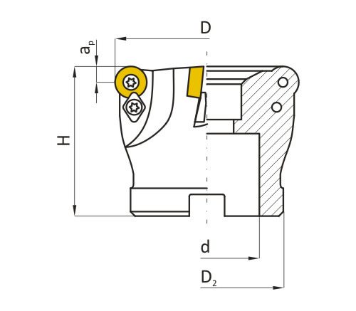 Frez składany nasadzany 5-ostrzowy walcowo-czołowy - rysunek techniczny.