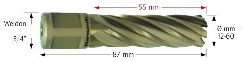 Wiertło koronowe z chwytem Weldon, Gold-Line - długość części roboczej - 55MM - KARNASCH (20.1260u)