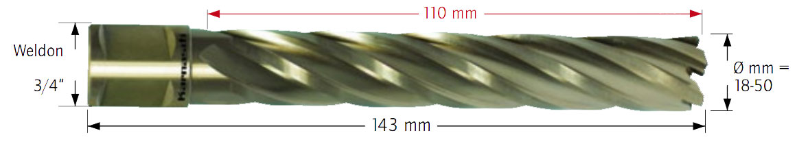 Wiertło koronowe z chwytem Weldon, Gold-Line - długość części roboczej - 110MM - KARNASCH (20.1285u)