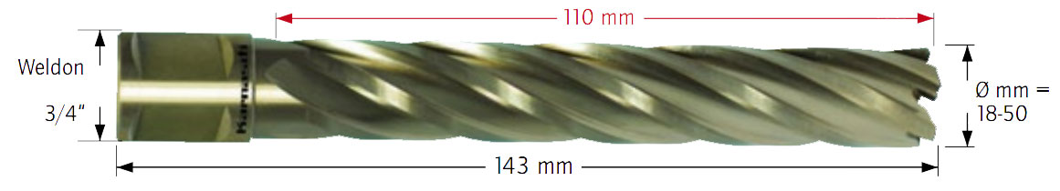 Wiertło koronowe z chwytem Weldon, Gold-Line - długosć części roboczej - 110MM - KARNASCH (20.1285u)