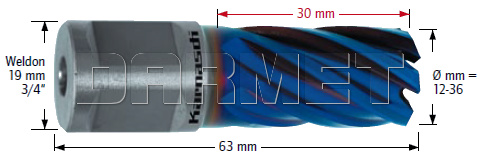 Wiertło koronowe z chwytem Weldon, Blue-Line Pro - długość części roboczej 30MM - KARNASCH (20.1284)
