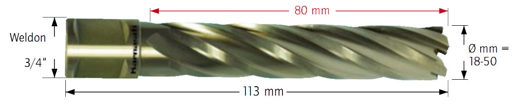 Wiertło koronowe z chwytem Weldon, Gold-Line - długość części roboczej - 80MM - KARNASCH (20.1285u)