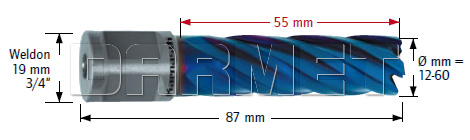 Wiertło koronowe z chwytem Weldon, Blue-Line - długość części roboczej 55MM - KARNASCH (20.1313)