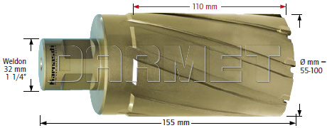 Wiertło koronowe z chwytem Weldon, Hard-Line - długość części roboczej 110MM - KARNASCH (20.1660)