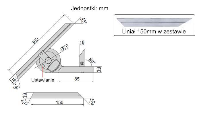 legenda - wymiar czujnika