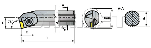 Nóż tokarski składany do toczenia wewnętrznego S16R-CSKPR-09 - PAFANA - rysunek techniczny