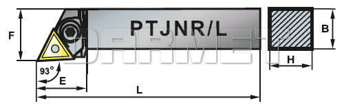 Nóż tokarski składany do toczenia zewnętrznego: PTJNR-2525-22 - rysunek techniczny