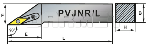 Nóż tokarski składany do toczenia zewnętrznego: PVJNL-2525-16 -rysunek techniczny