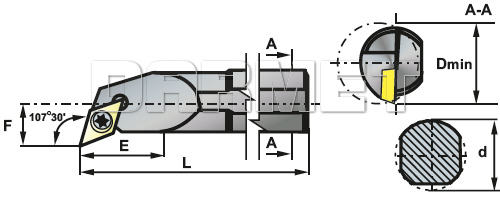 Nóż tokarski składany do toczenia wewnętrznego S25T-SDQCL-11- PAFANA - rysunek techniczny