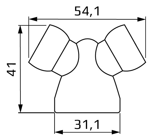 rozgałęziacz Y 3/4" na 2x1/2" - wymiary
