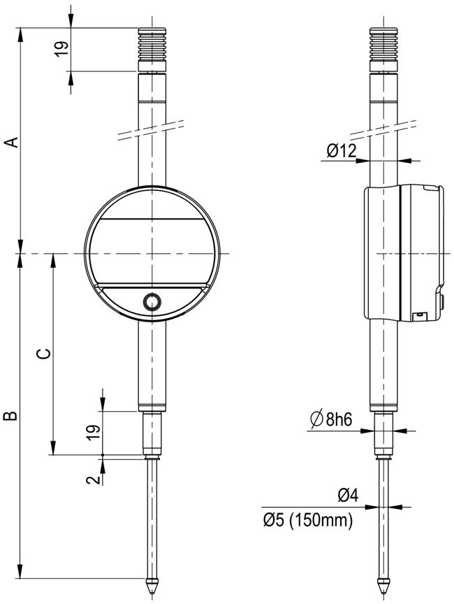 czujnik elektroniczny sylvac S Dial Work 50 mm - wymiary