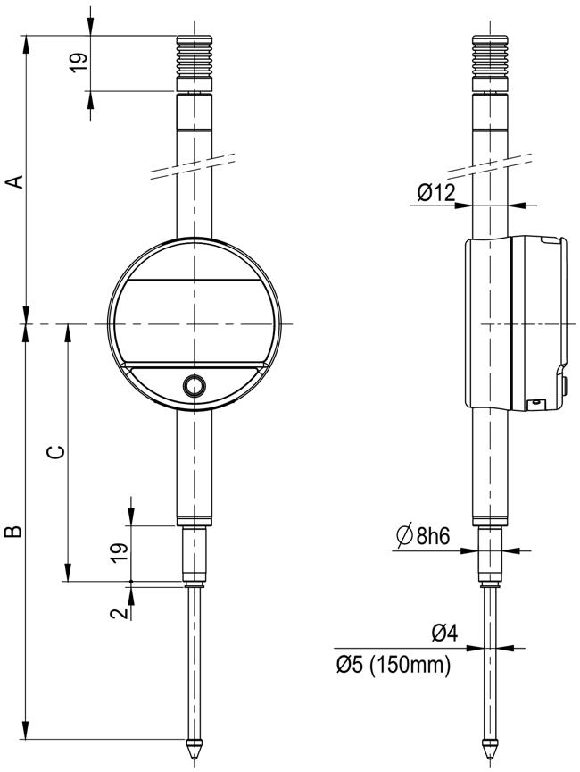 czujnik elektroniczny sylvac S Dial Work 50 mm - wymiary