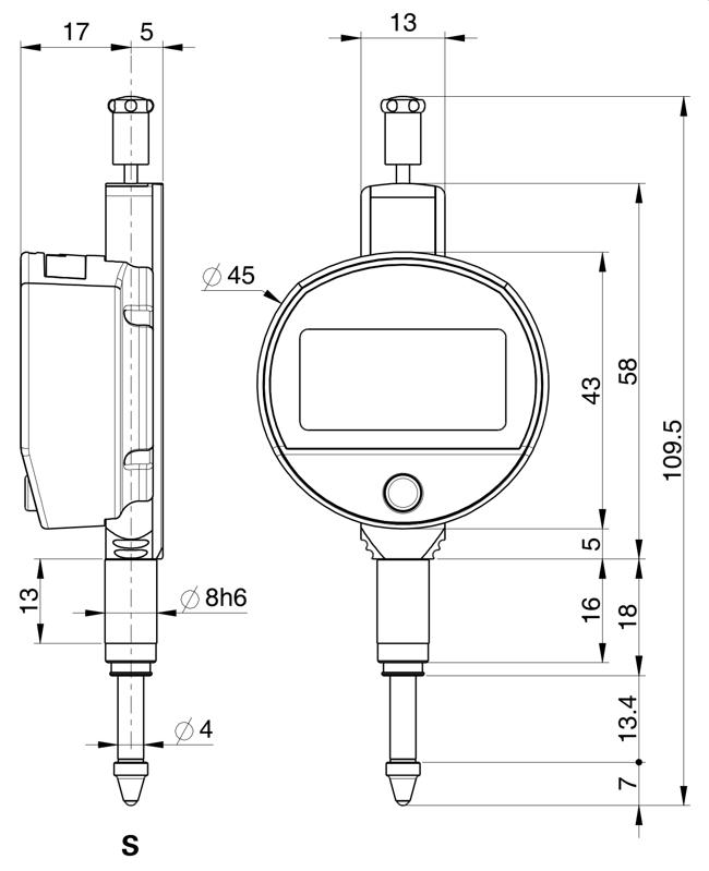 czujnik elektroniczny sylvac S Dial MINI Basic - wymiary