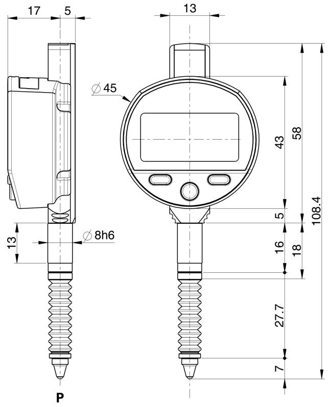 czujnik elektroniczny sylvac S Dial MINI Smart IP67 - wymiary