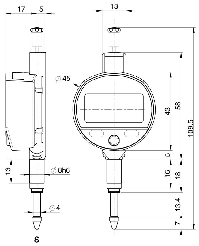 czujnik elektroniczny sylvac S Dial MINI Smart - wymiary