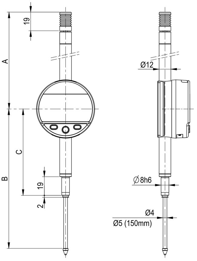 czujnik elektroniczny długi sylvac S Dial Work Advanced - wymiary