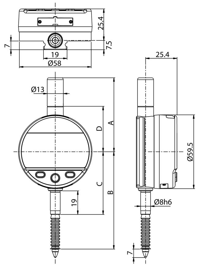 czujnik elektroniczny sylvac S Dial Work Advanced IP67 - wymiary