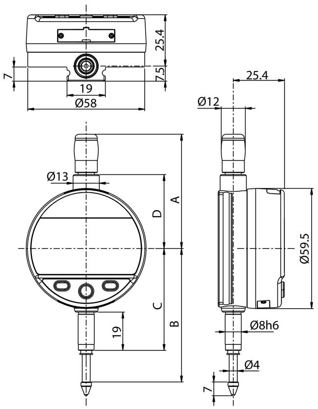 czujnik elektroniczny sylvac S Dial Work Smart - wymiary