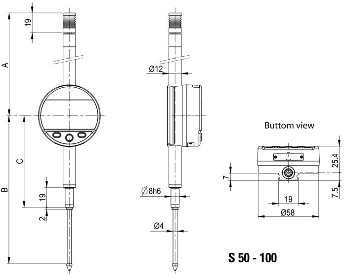 czujnik elektroniczny sylvac S Dial Work Smart - wymiary