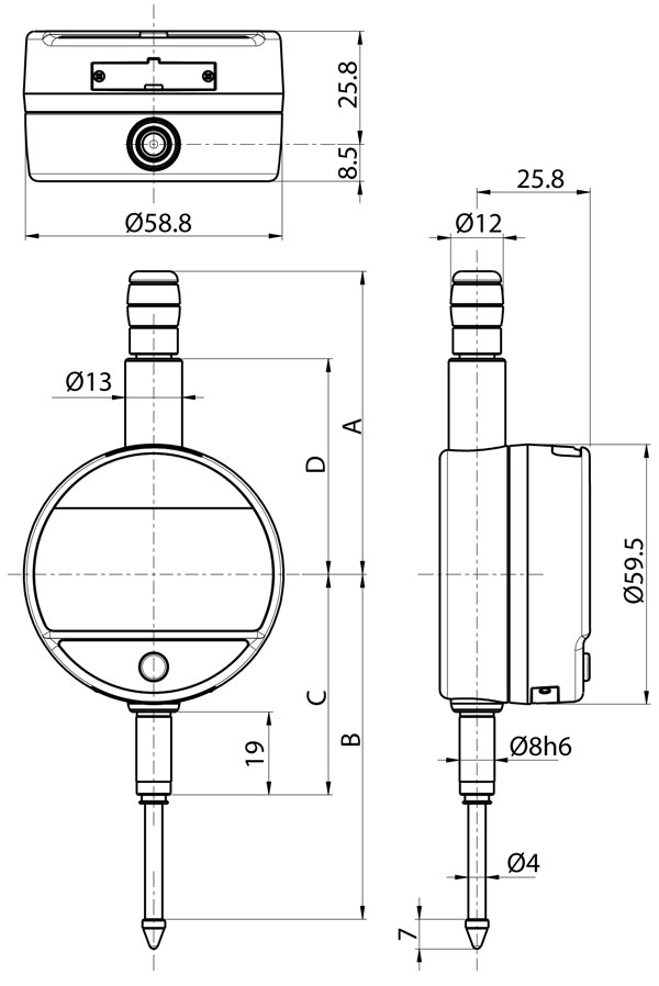 czujnik elektroniczny sylvac S Dial Work Basic - wymiary